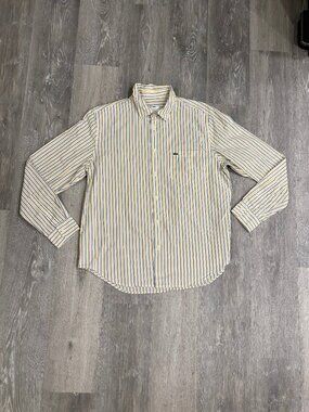 Lacoste Yellow Striped Long Sleeve Button Down Dress Shirt Size Large